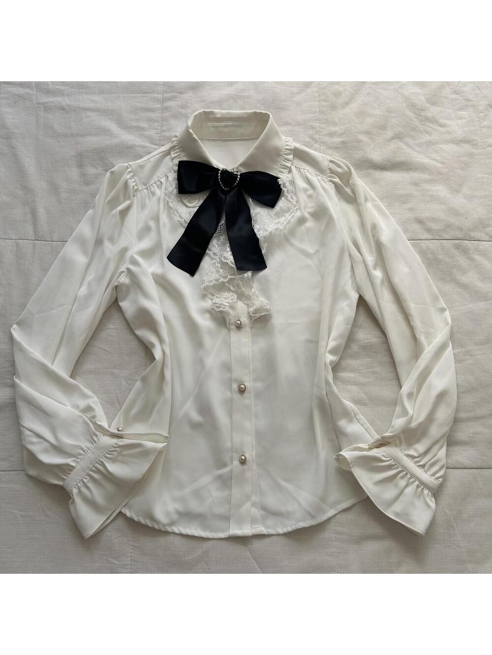 Ank Rouge Size Small Ivory Lace Ruffle Bow Blouse Himekaji Jirai Kei